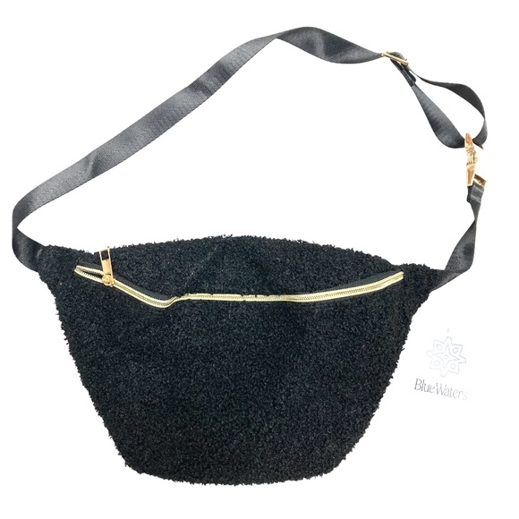 bag black waist crossbody vegan sherpa wool BLUE WATERS gold tone hardware NWT - Picture 1 of 16